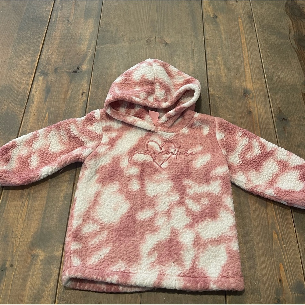 Juicy Couture Baby Girl’s Long Sleeve Pink & White Fleece Hoodie Sweatshirt 18M